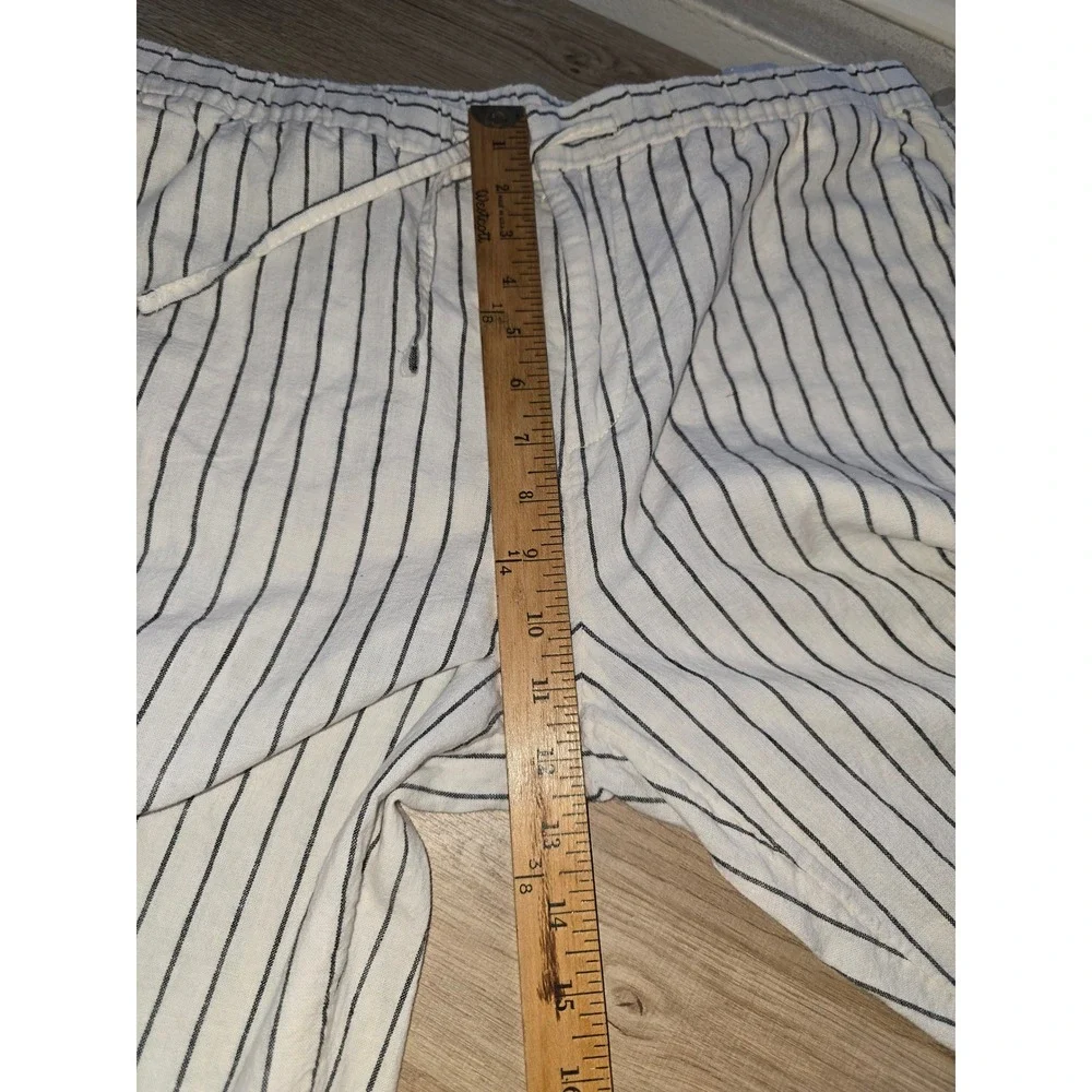 H&M Women's Pants Size M White Black Striped Linen Cotton Drawstring